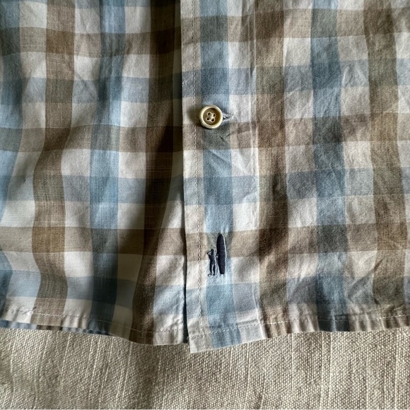 Johnnie-O Mens Long Sleeve Button Down Sz M Ridge Gingham Plaid Gulf Blue Preppy - Picture 4 of 12